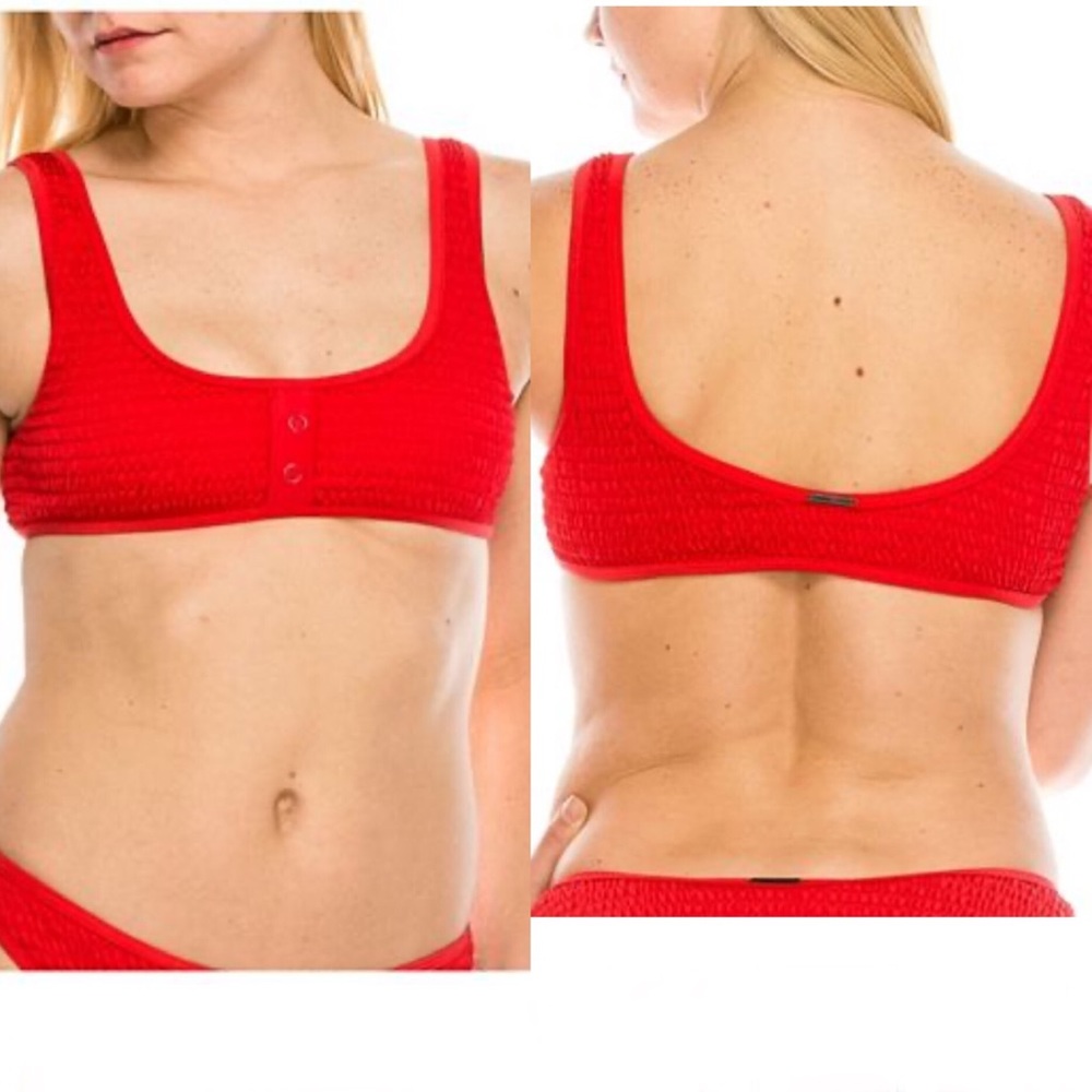 Kendall + Kylie Red Henley Bikini Top - Sz M - Picture 2 of 12